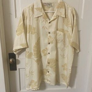 Cream Floral Men's Casual Button Down Shirt